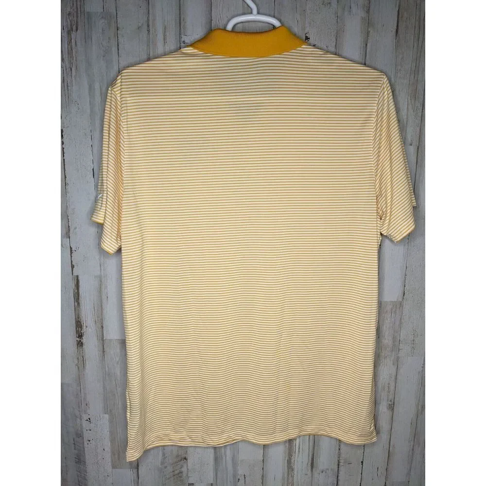 Nike Dri Fit Mens XL Yellow White Navy Blue Stripe West Virginia Golf Polo Shirt